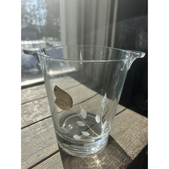 Vintage Cristal Mode Ice Bucket Hand Crafted Italy Silver Leaf Etched Glass - Picture 1 of 13
